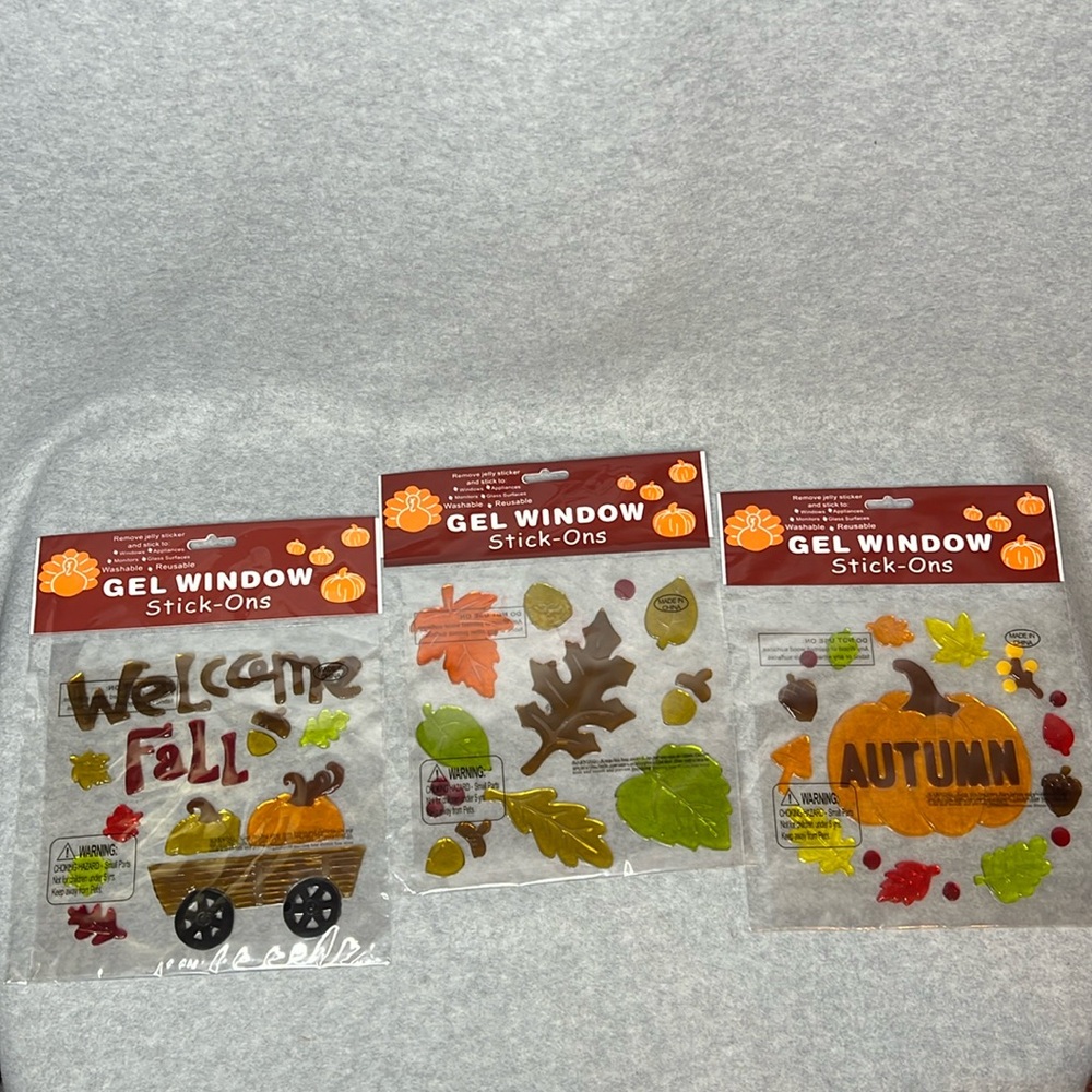 Fall Window Gel Clings (3 packs) Leaves & Acorns, Welcome Fall, Autumn Pumpkin